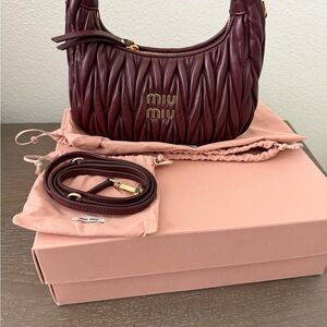 Miu Miu Wander Matelasse Nappa leather Burgundy Shoulder Bag